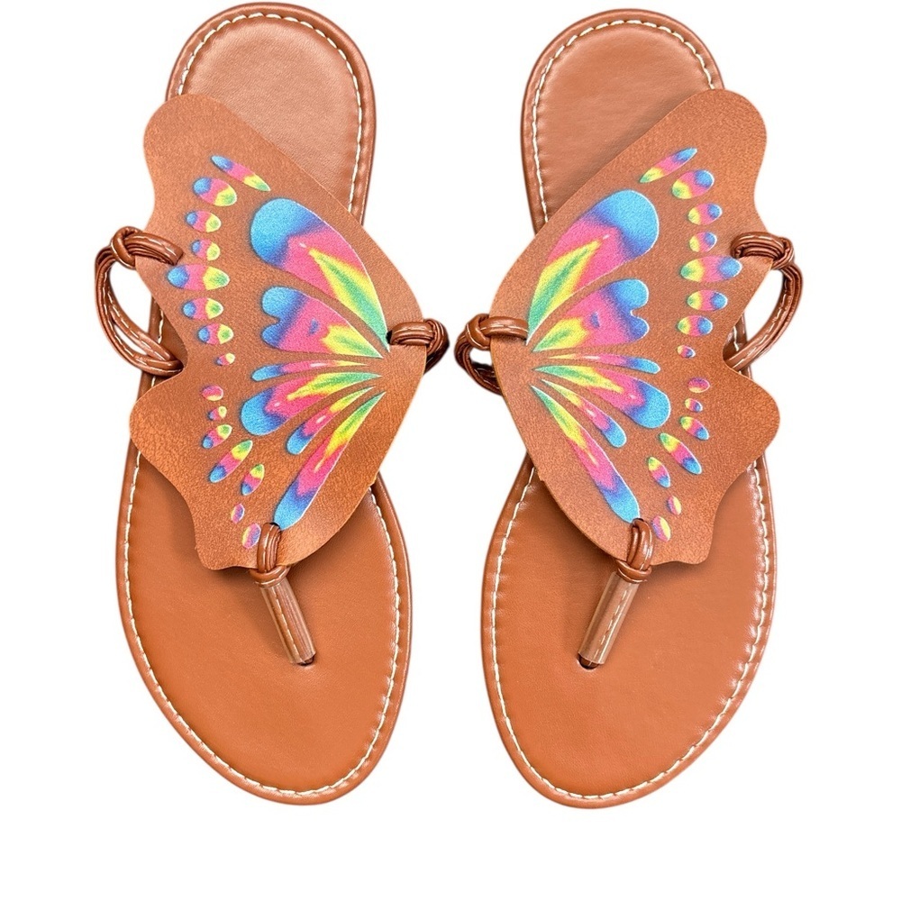 Butterfly Print Flat Thong Flip Flop Woman's Sz 6.5/7